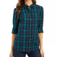 Camisa utilitária xadrez de algodão feminina Charter Club Petite, preta, tamanho Petit