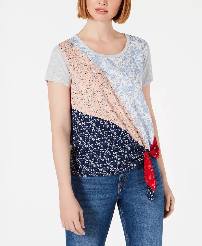 Top feminino com estampa pequena e amarração lateral Style &amp; Co, tamanho natural, tamanho P