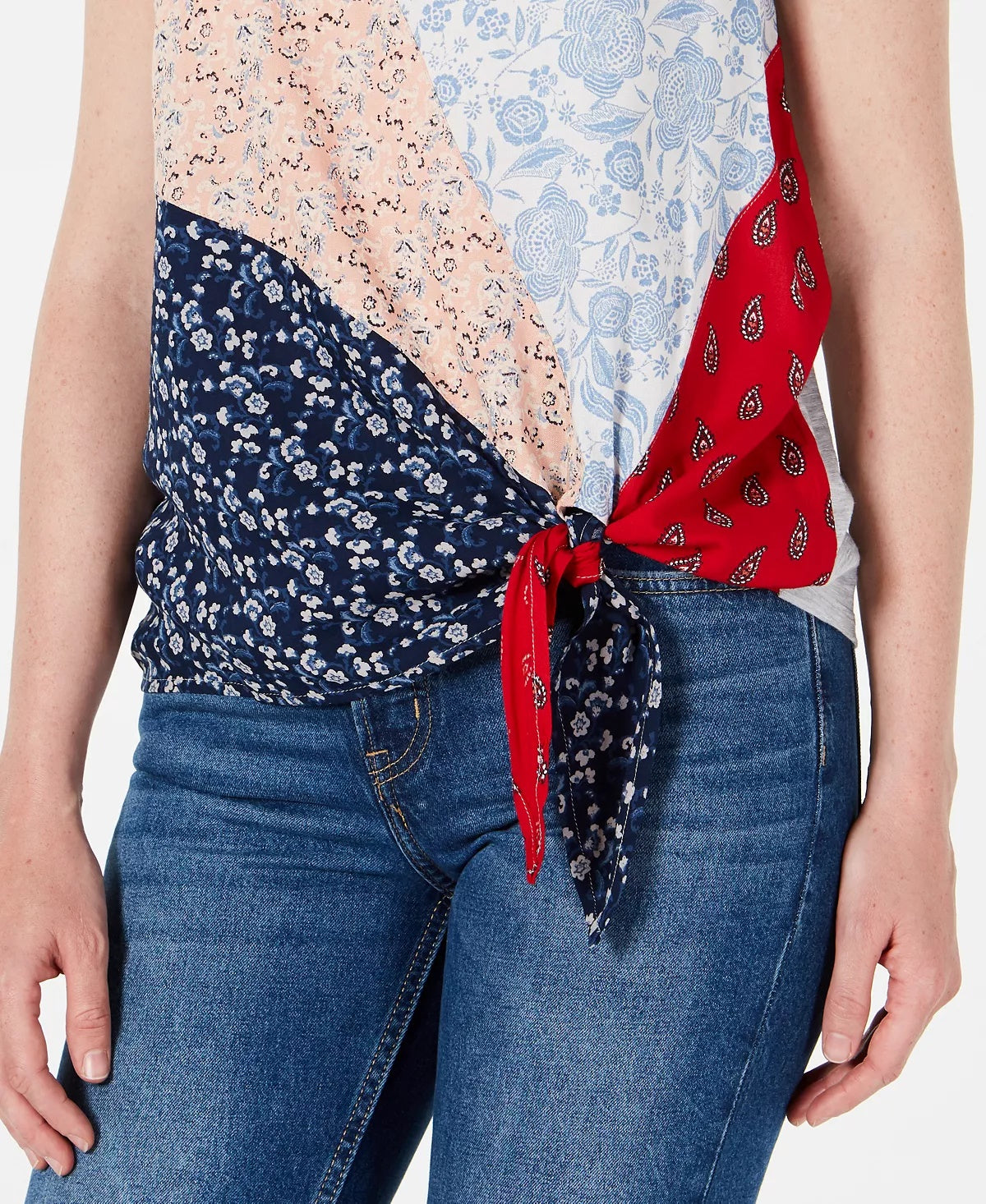 Top feminino com estampa pequena e amarração lateral Style &amp; Co, tamanho natural, tamanho P