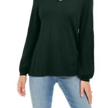 Suéter túnica feminino estilo &amp; co com manga bispo, verde, tamanho grande