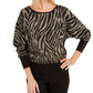 JM Collection Suéter jacquard com estampa de zebra feminino, tamanho pequeno, preto