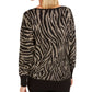 JM Collection Suéter jacquard com estampa de zebra feminino, tamanho pequeno, preto
