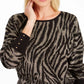 JM Collection Suéter jacquard com estampa de zebra feminino, tamanho pequeno, preto