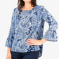 Blusa feminina NY Collection Petite com estampa completa e manga sino, tamanho azul marinho, Petite Small
