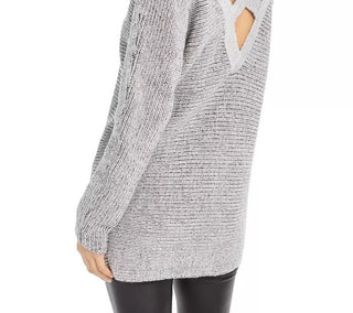 Suéter túnica feminino Bar III com costas cruzadas, cinza, tamanho X-S