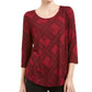 JM Collection Blusa feminina estampada manga 3/4 vermelha tamanho médio
