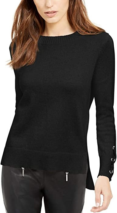 Suéter feminino Michael Kors Plus Size com manga amarrada, preto, tamanho 3X