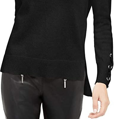 Suéter feminino Michael Kors Plus Size com manga amarrada, preto, tamanho 3X