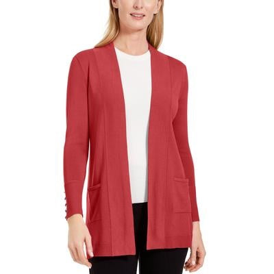 Cardigan feminino pequeno com abertura frontal, tamanho PS, vermelho, da coleção JM