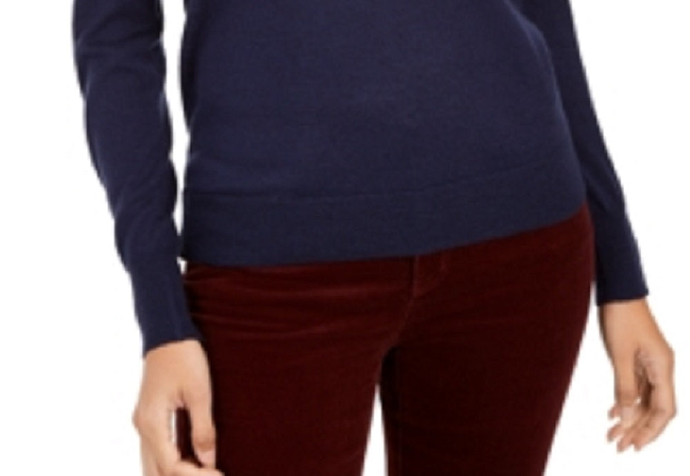 Suéter feminino de lã merino com botões e decote em V, azul, tamanho XX-G