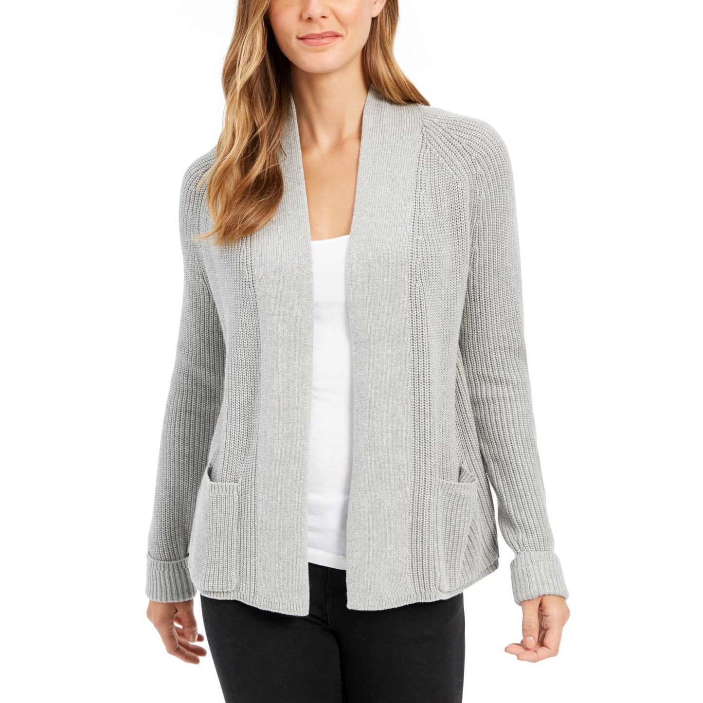 Cardigan curto de algodão feminino Charter Club, tamanho pequeno, tamanho G, prateado
