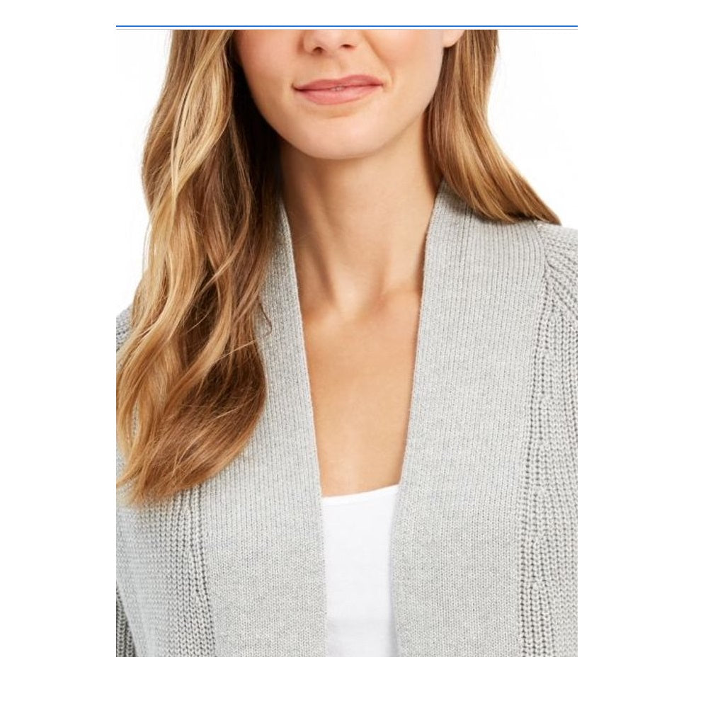Cardigan curto de algodão feminino Charter Club, tamanho pequeno, tamanho G, prateado