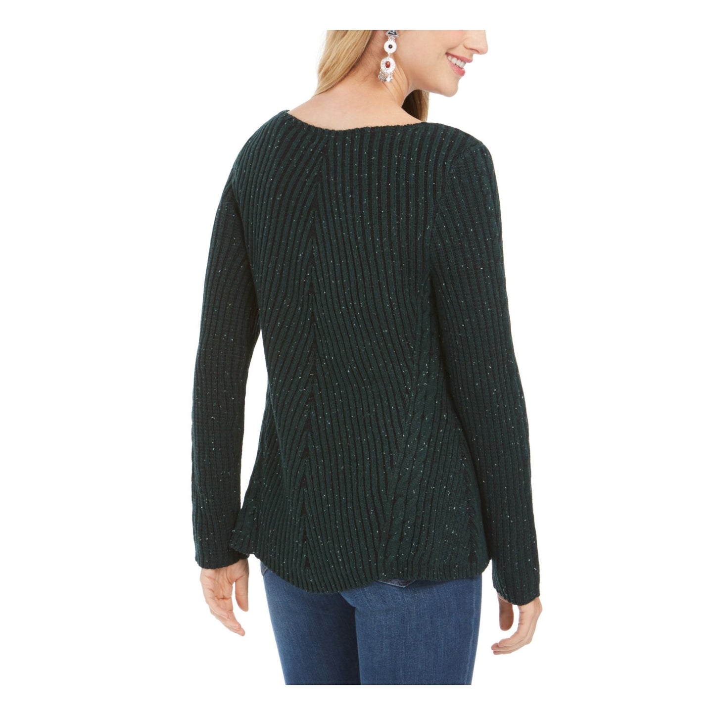 Camiseta feminina texturizada com manchas e gola redonda, manga comprida, verde, tamanho pequeno M