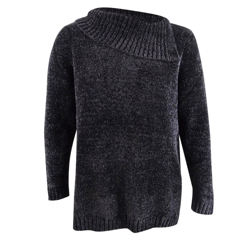 Karen Scott Suéter Feminino Gola Envelope Chenille Cinza Tamanho Pequeno Médio