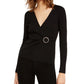 Suéter feminino de malha metálica com envoltório falso, preto, tamanho pequeno S, da INC International Concepts