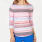 Charter Club Blusa feminina listrada de algodão com decote canoa, rosa, tamanho pequeno médio