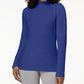 Karen Scott Blusa feminina de algodão com gola alta e manga comprida, azul, tamanho pequeno P