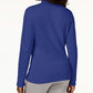 Karen Scott Blusa feminina de algodão com gola alta e manga comprida, azul, tamanho pequeno P