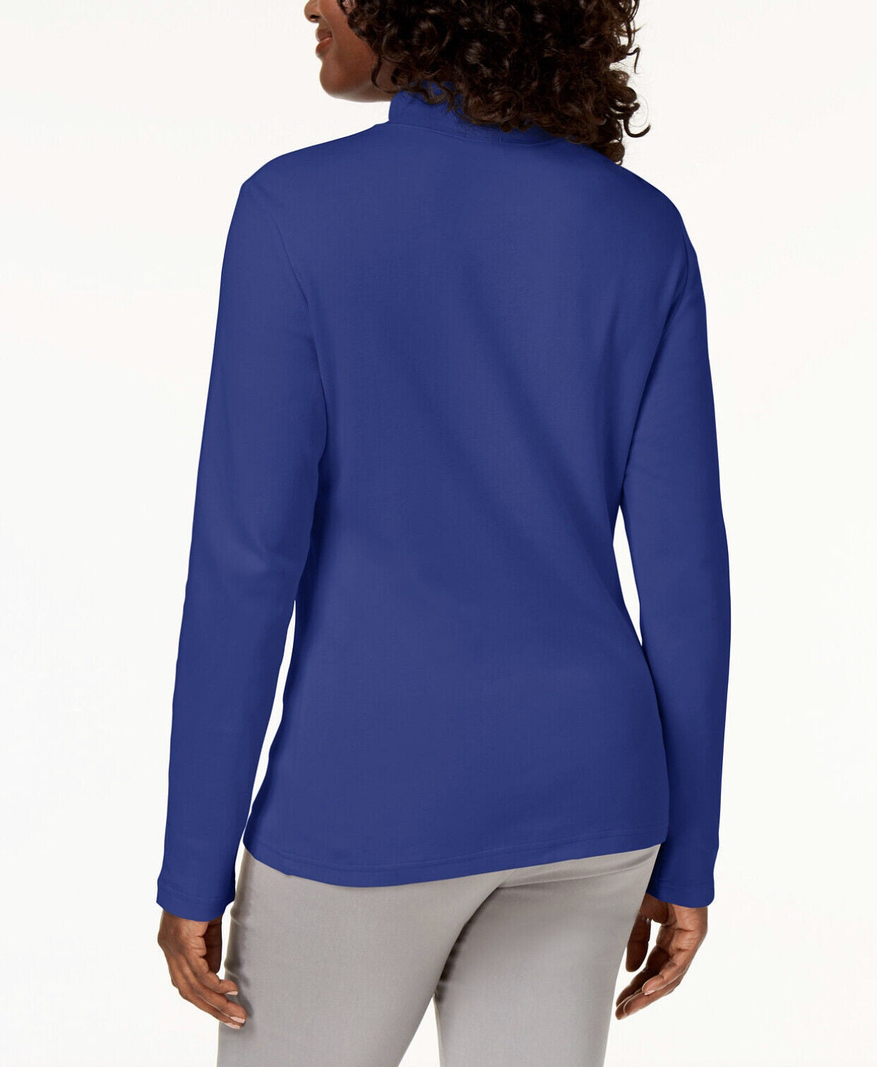 Karen Scott Blusa feminina de algodão com gola alta e manga comprida, azul, tamanho pequeno P