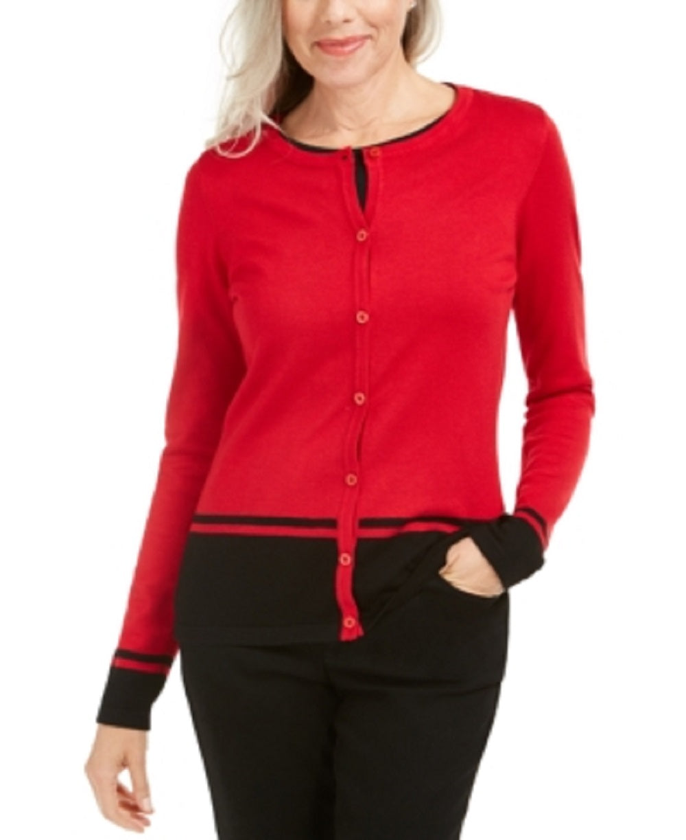 Karen Scott Blusa Feminina Estampada Manga Longa Gola Joia Vermelha Tamanho Pequeno