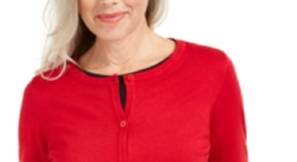 Karen Scott Blusa Feminina Estampada Manga Longa Gola Joia Vermelha Tamanho Pequeno