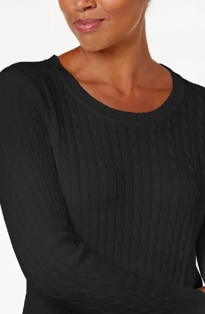 Karen Scott Suéter Feminino de Tricô de Algodão Preto Tamanho PXL
