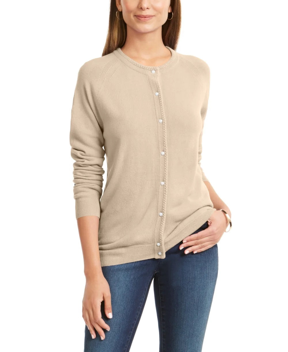 Karen Scott Cardigan Feminino Luxsoft Botão Marrom Tamanho Pequeno P