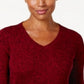 Karen Scott Suéter feminino canelado com decote em V, vermelho, tamanho X-S