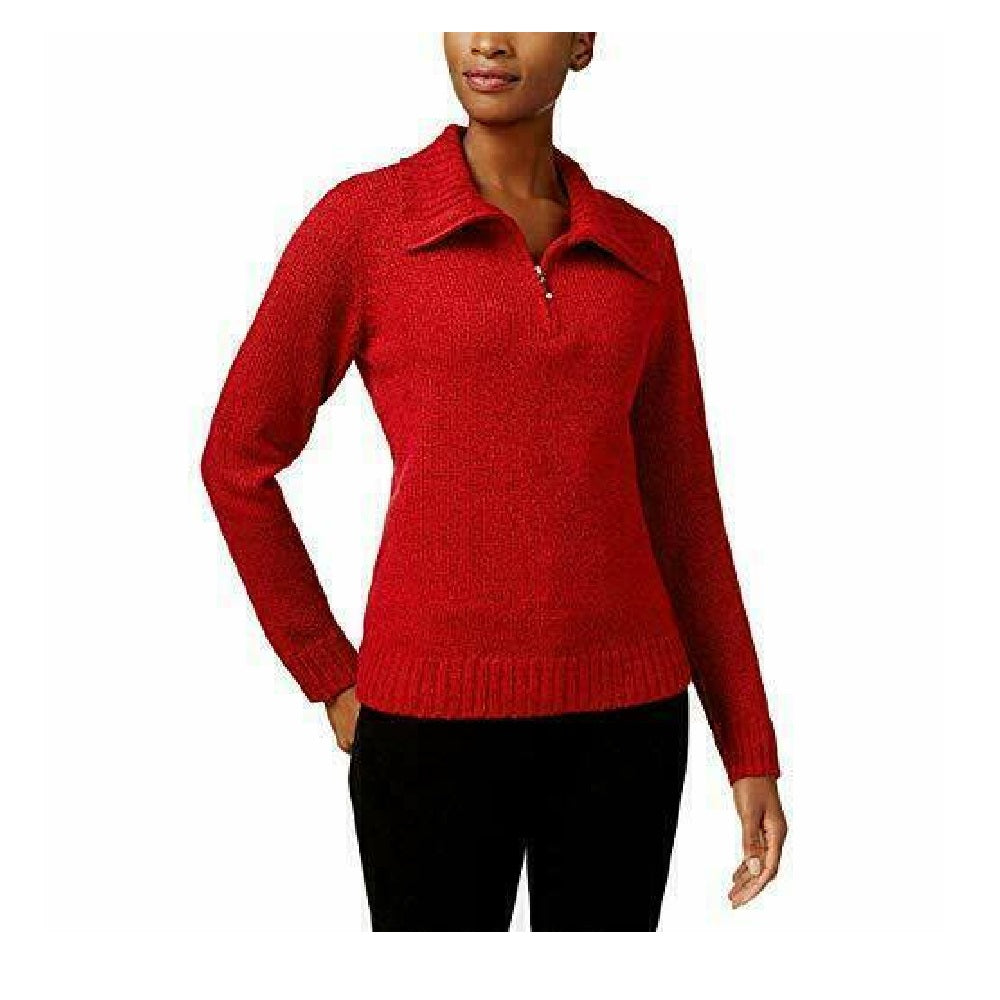 Karen Scott Suéter Feminino Gola Falsa com Zíper e 1/4 Vermelho Tamanho XS