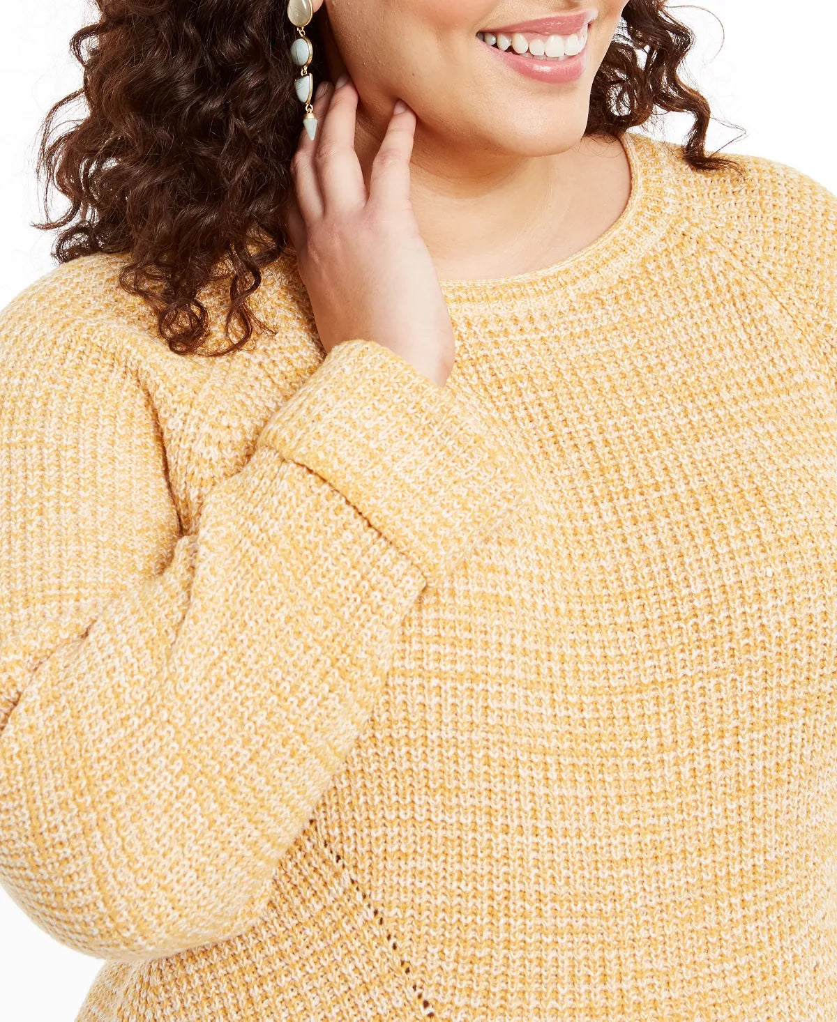 Suéter feminino estilo &amp; co plus size com acabamento em pointelle bege tamanho 1X