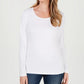 Karen Scott Blusa feminina de algodão com decote redondo, branca, tamanho pequeno G