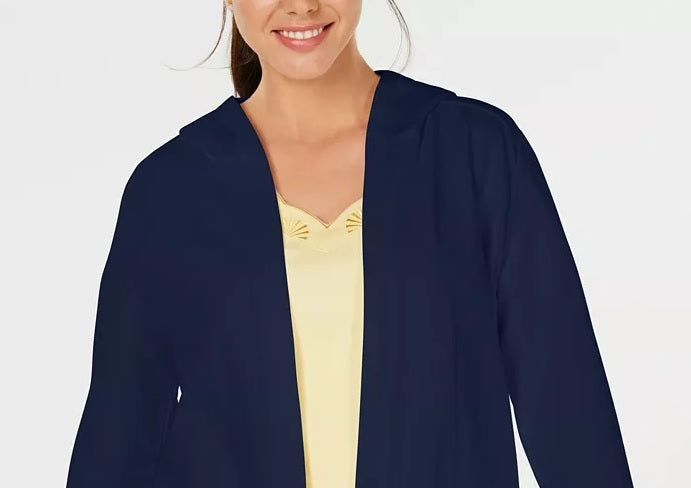 Karen Scott Sport French Terry Moletom com capuz feminino aberto na frente, azul, tamanho grande