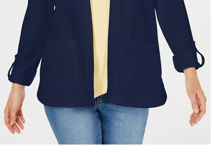 Karen Scott Sport French Terry Moletom com capuz feminino aberto na frente, azul, tamanho grande
