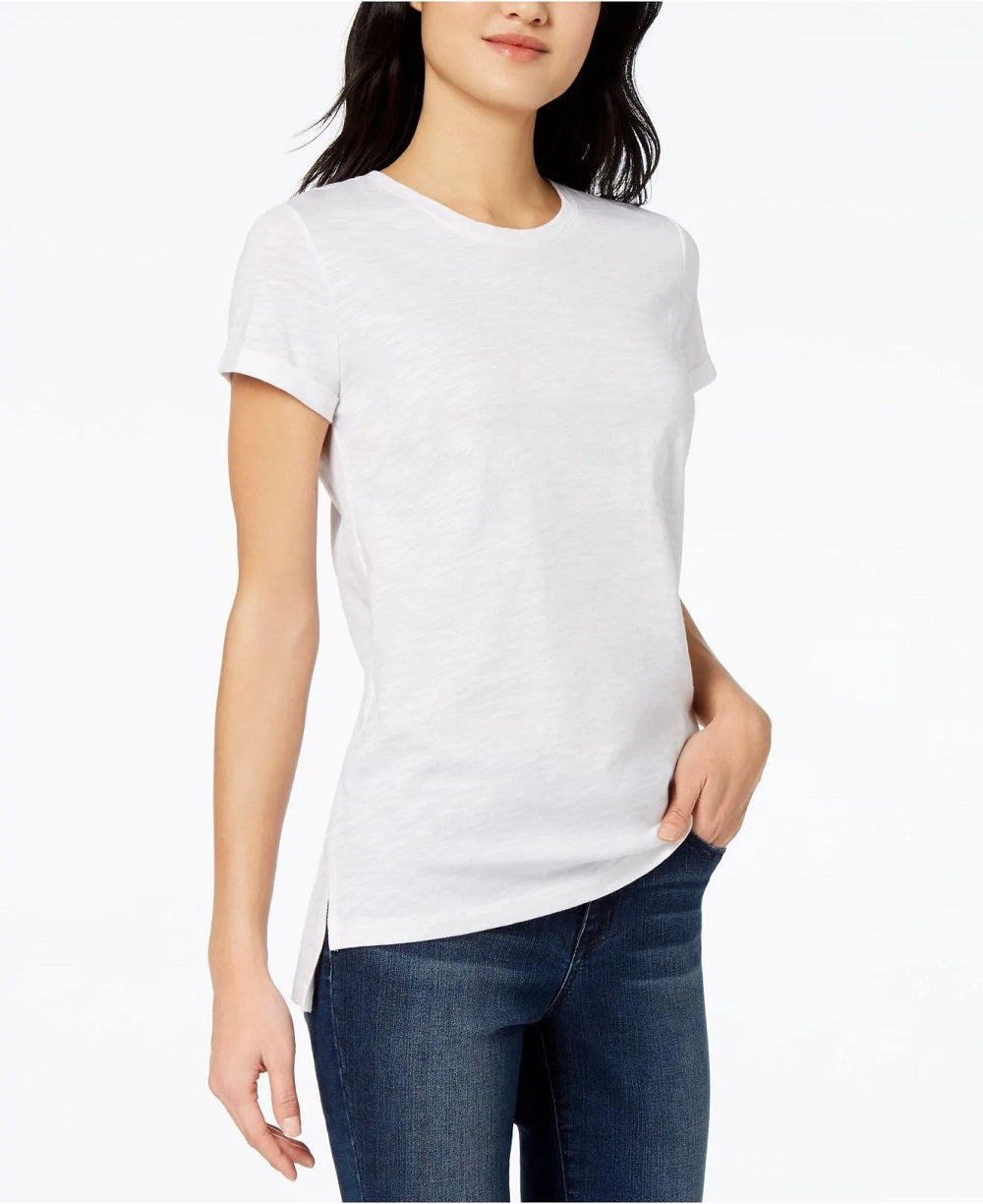 Camiseta feminina Maison Jules High-Low, branca, tamanho X-S