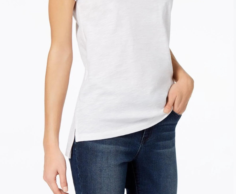 Camiseta feminina Maison Jules High-Low, branca, tamanho X-S