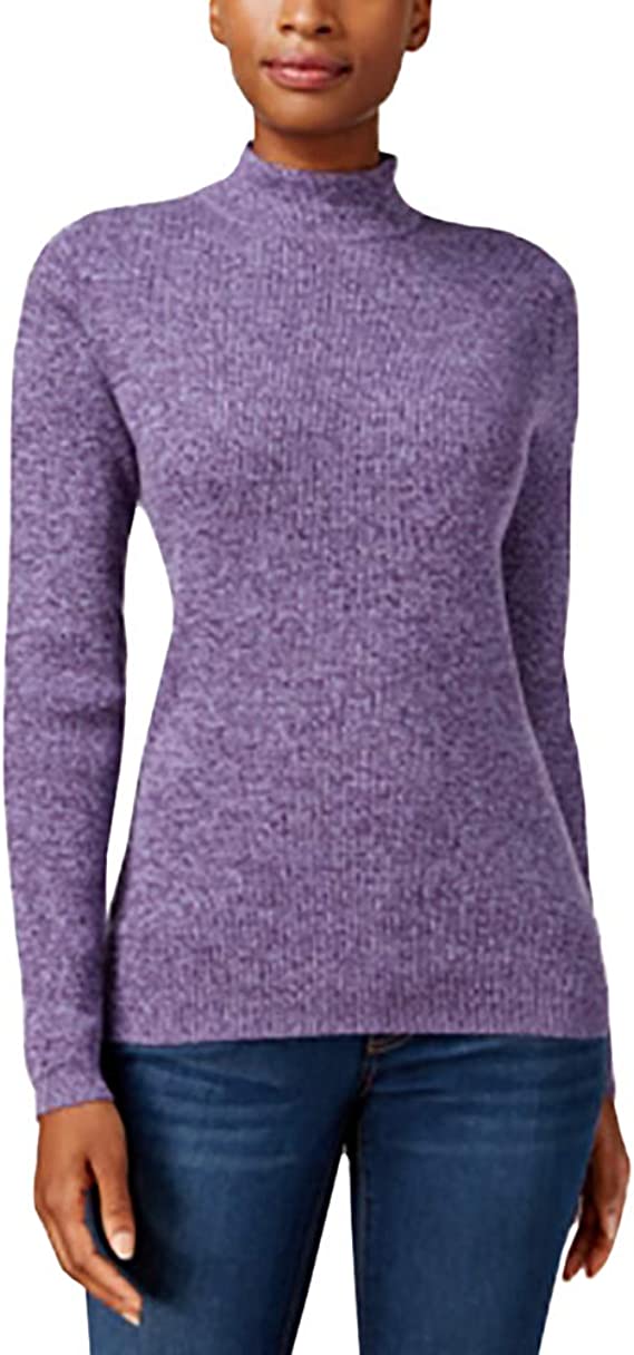 Karen Scott Suéter Feminino de Algodão com Gola Mock Roxo Tamanho XS