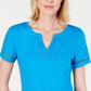 Blusa feminina Charter Club de algodão com decote aberto, turquesa, tamanho médio