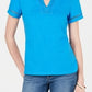 Blusa feminina Charter Club de algodão com decote aberto, turquesa, tamanho médio