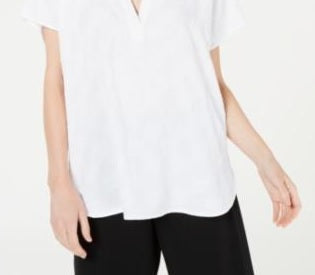 Blusa texturizada com decote em V pequena Alfani feminina - branca, tamanho PXL