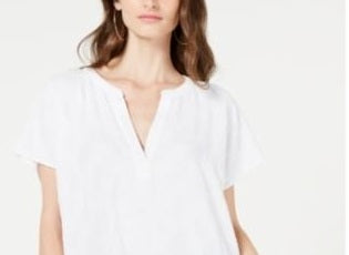 Blusa texturizada com decote em V pequena Alfani feminina - branca, tamanho PXL