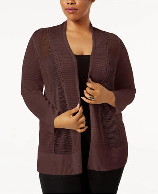 Cardigan Alfani Feminino Petite com Ponto Misto e Frente Aberta, Marrom, Tamanho Médio