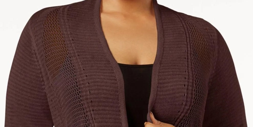 Cardigan Alfani Feminino Petite com Ponto Misto e Frente Aberta, Marrom, Tamanho Médio
