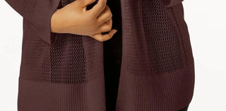 Cardigan Alfani Feminino Petite com Ponto Misto e Frente Aberta, Marrom, Tamanho Médio