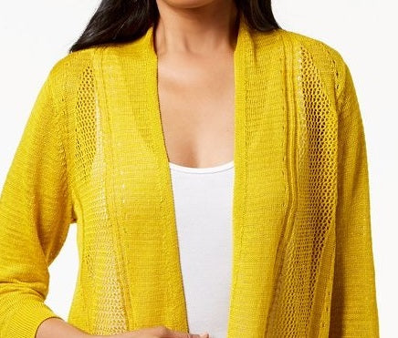 Cardigan Alfani Feminino Petite com Ponto Misto e Frente Aberta, Amarelo, Tamanho PXL