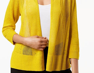 Cardigan Alfani Feminino Petite com Ponto Misto e Frente Aberta, Amarelo, Tamanho PXL