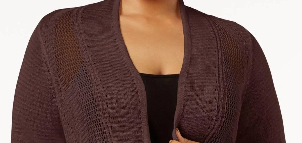Cardigan Alfani Feminino Petite com Ponto Misto e Frente Aberta, Marrom, Tamanho PL