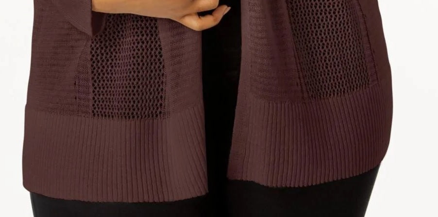 Cardigan Alfani Feminino Petite com Ponto Misto e Frente Aberta, Marrom, Tamanho PL