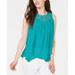 Top estilo swing feminino com acabamento em renda turquesa tamanho extrapequeno