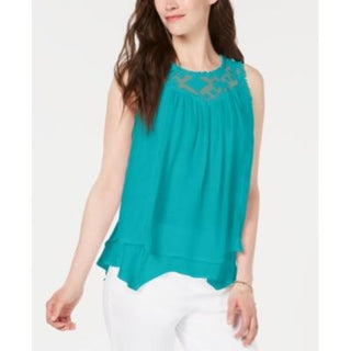 Top estilo swing feminino com acabamento em renda turquesa tamanho extrapequeno