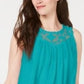 Top estilo swing feminino com acabamento em renda turquesa tamanho extrapequeno